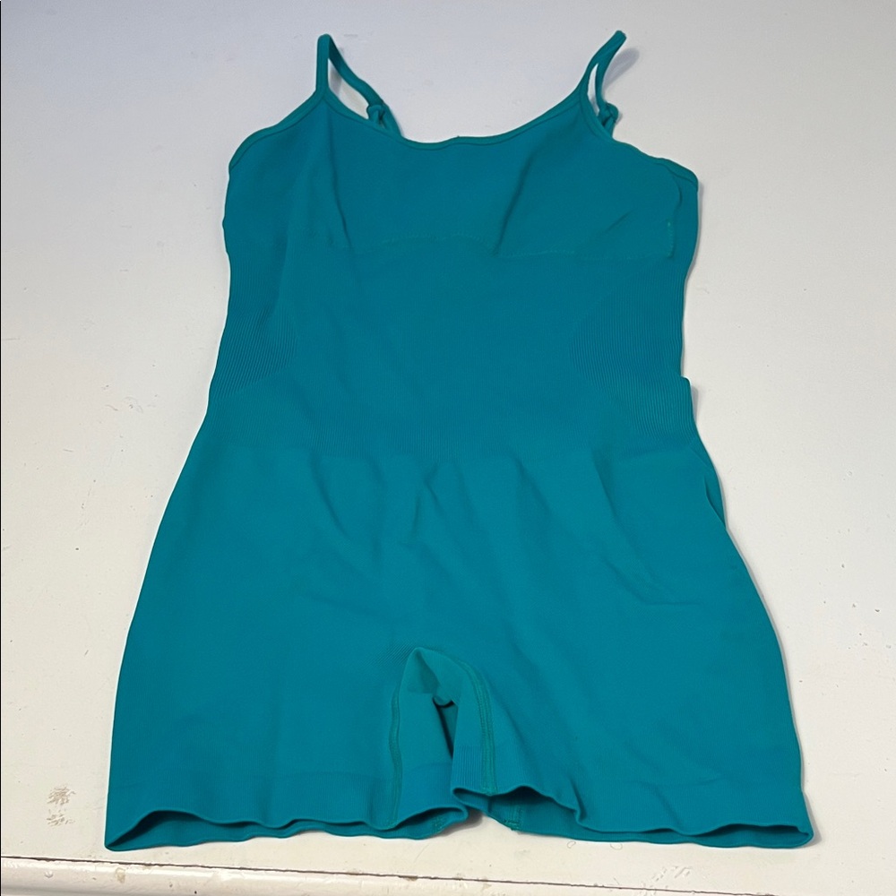 OQQ Medium Teal Athletic Work Out One Piece Jumpsuit Adjustable Straps